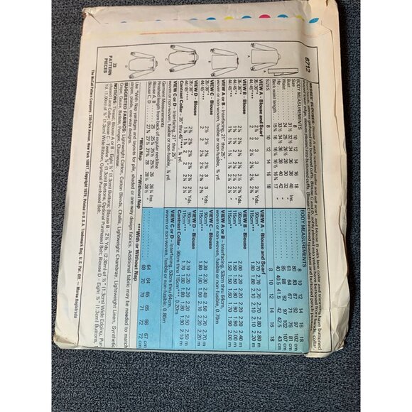 Vintage McCalls 6712 Misses Blouse Sewing Pattern Size 10 Uncut 1979 - Picture 2 of 2